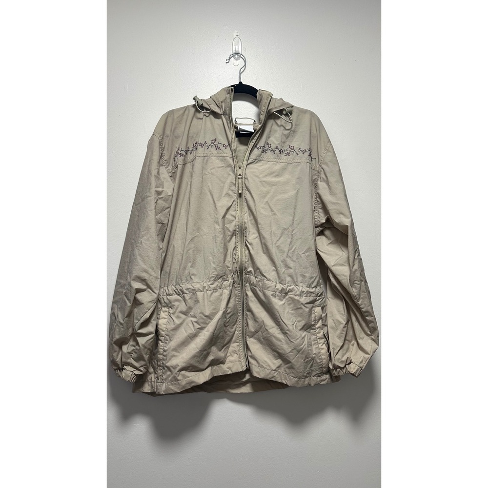 Northern Reflections Vintage Tan Embroidered Floral Hooded Windbreaker Jacket XL